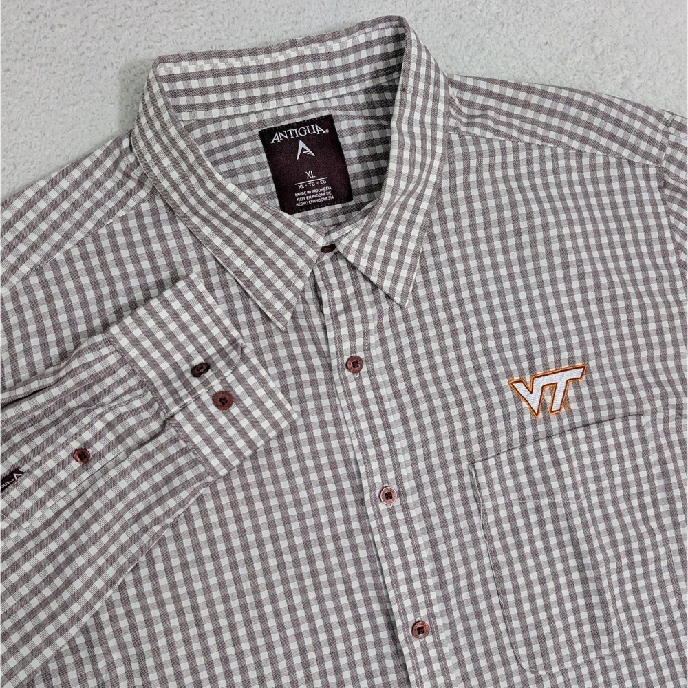 Virginia Tech Mens XL Antigua Lightweight Long Sleeve Button Up Burgundy White